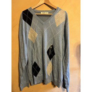 Old Navy 2XL Mens V Neck Sweater Argyle Blue Big Tall cotton Light Weight
